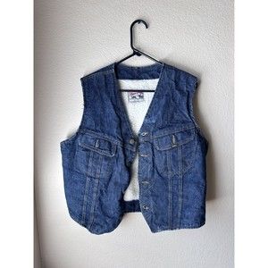 Vintage 80s Lee Storm Rider Denim Jean Sherpa Lining Vest Gently Used